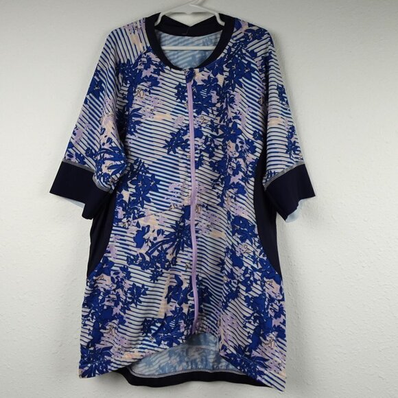 Sweaty Betty Biking Jersey Women's Size XL Blue Floral Cycling Short Sleeve - Picture 2 of 9